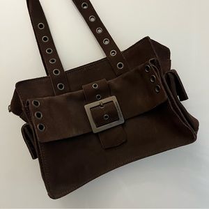 D&G Brown Suede Leather Studded Shoulder Bag Purse